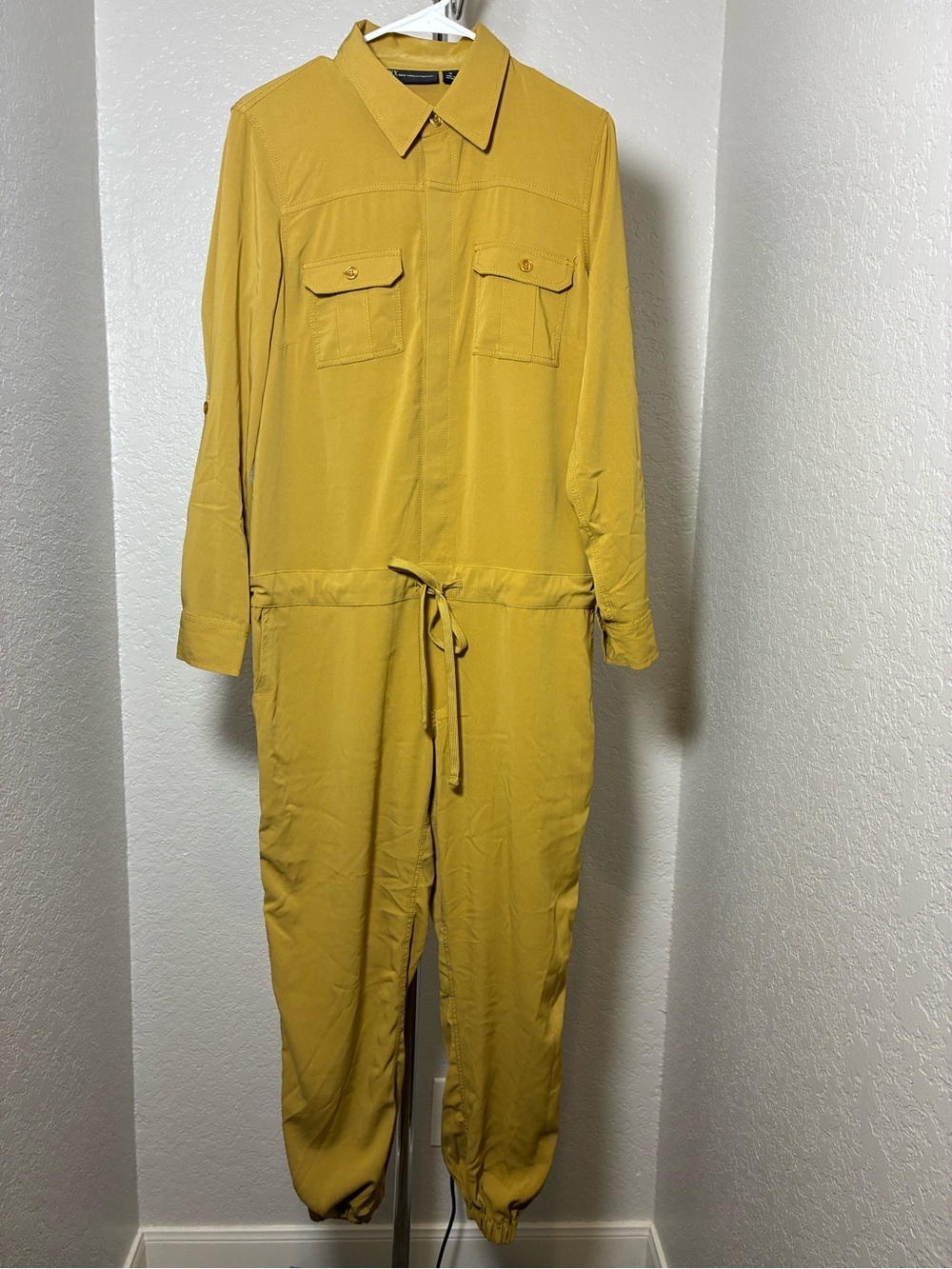 NY&C Women's Mustard Utility Jumpsuit with Drawstring Waist Size Medium